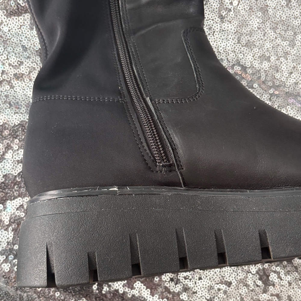 JSlides Leather Black Chunky Platform Knee-High Boots Size 8 M - Picture 11 of 17